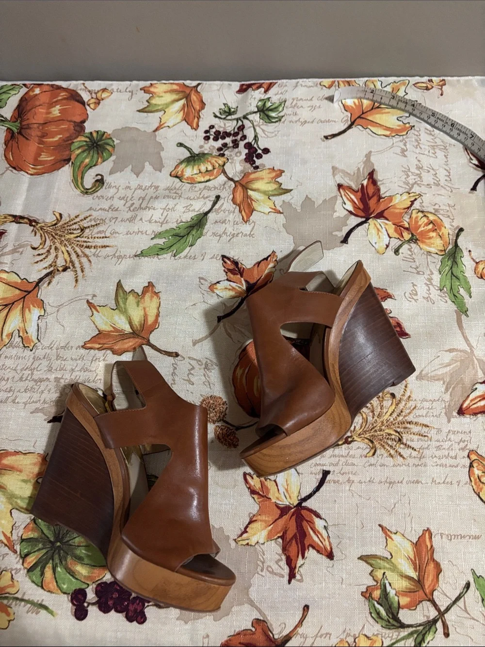 Michael Kors Cognac Leather Peep-Toe Platform Sandals